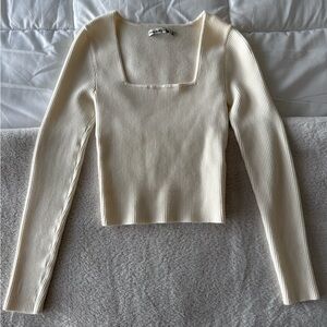 Abercrombie & Fitch Cream Ribbed Long Sleeve Top
